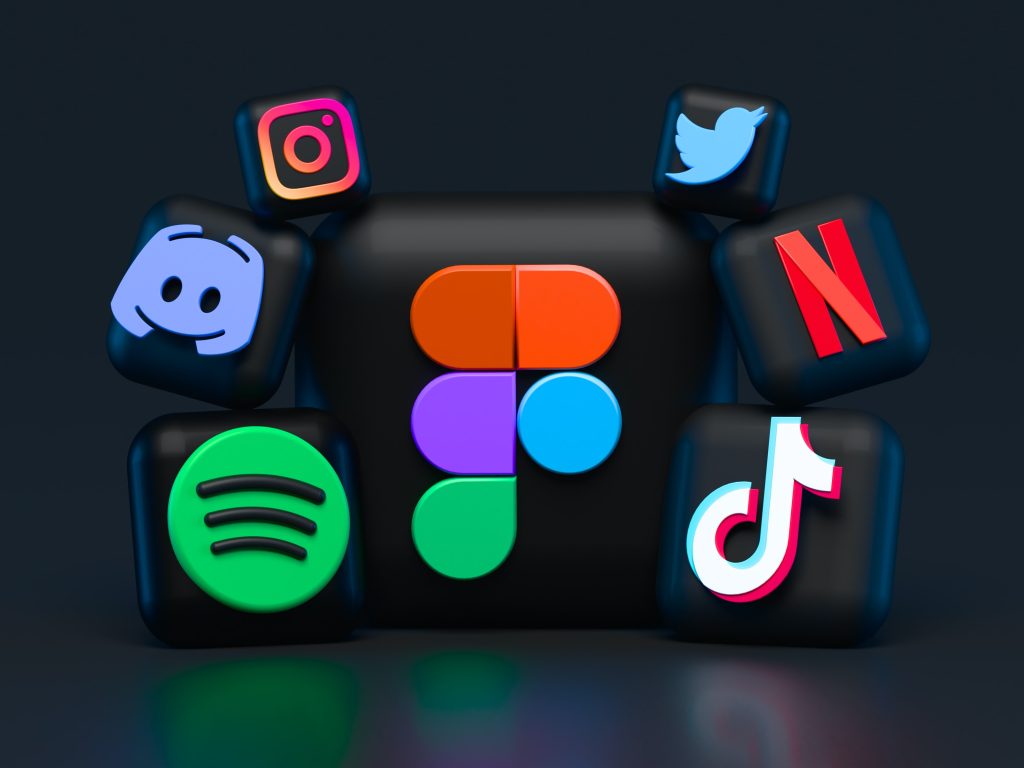 Entertainment and social media logos; spotify, tiktok, netflix, discord, twitter, imstagram.